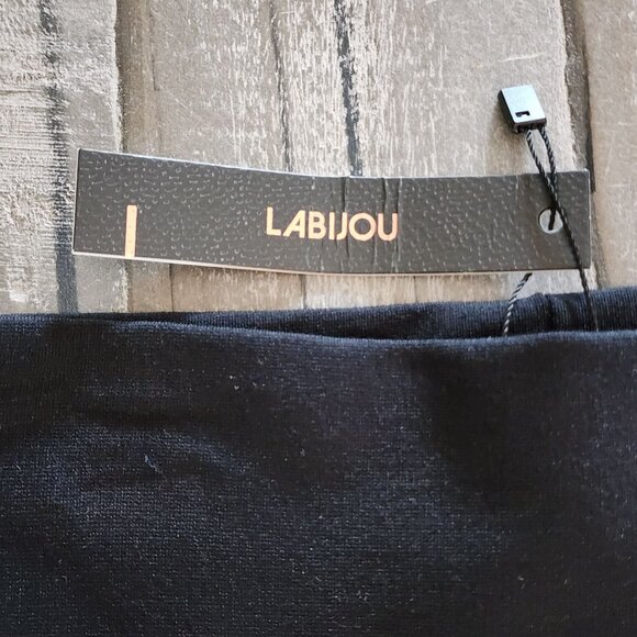 Labijou Pencil Skirt Large Embroidered Black Flowers Pull On Elastic Waist NWT - Picture 3 of 10